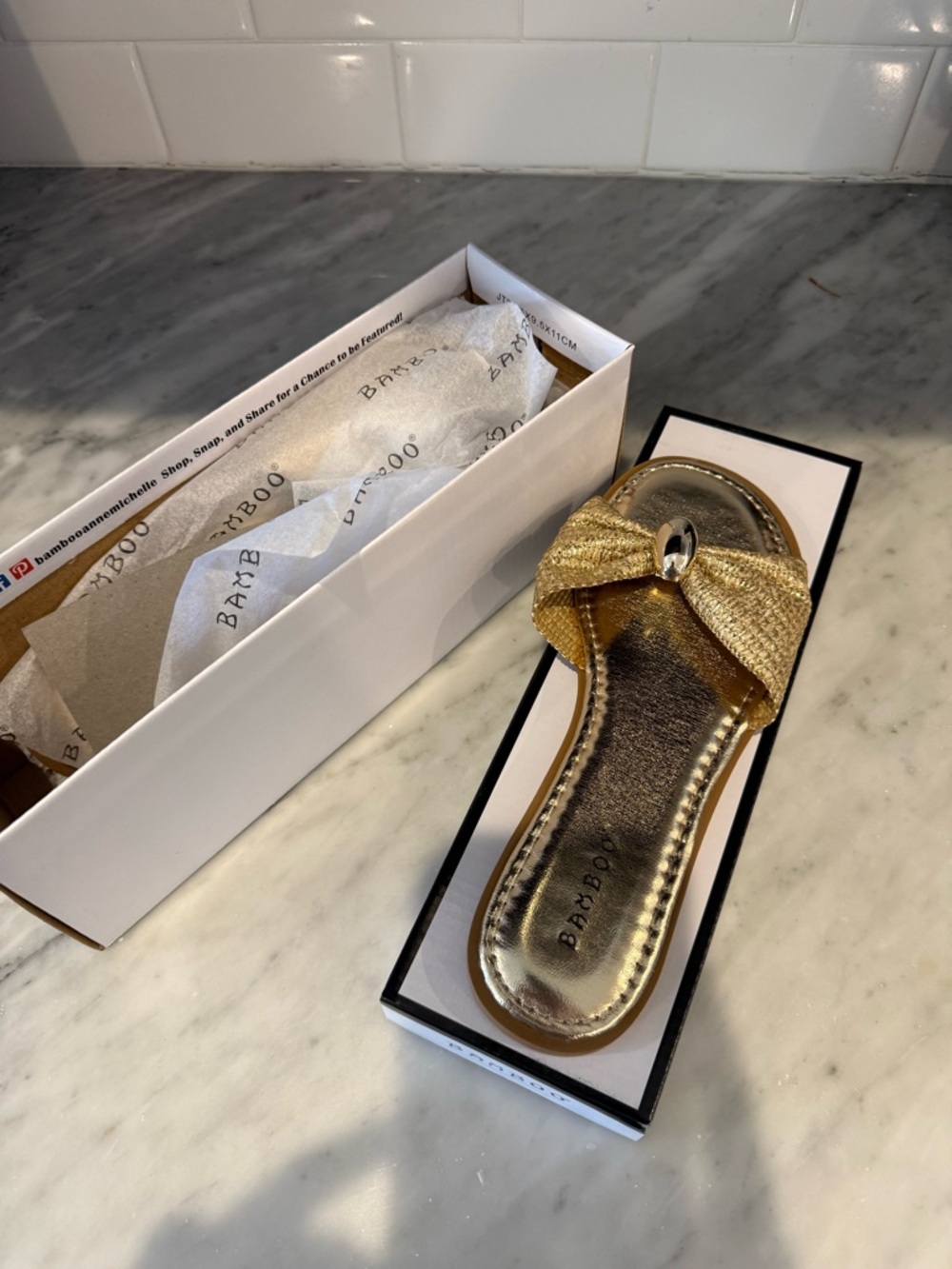 BAMBOO Gold Knotted Slide Sandal